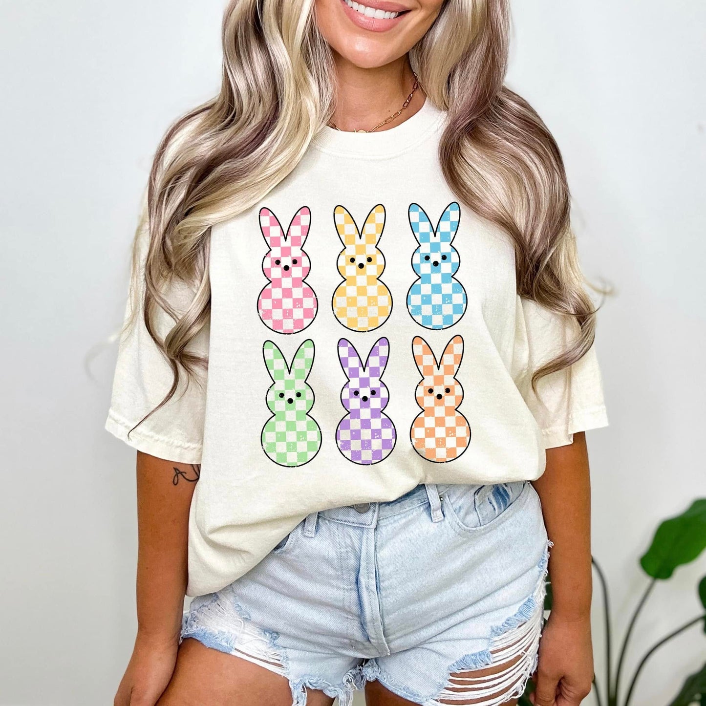 Pastel checker peeps tee & sweatshirt