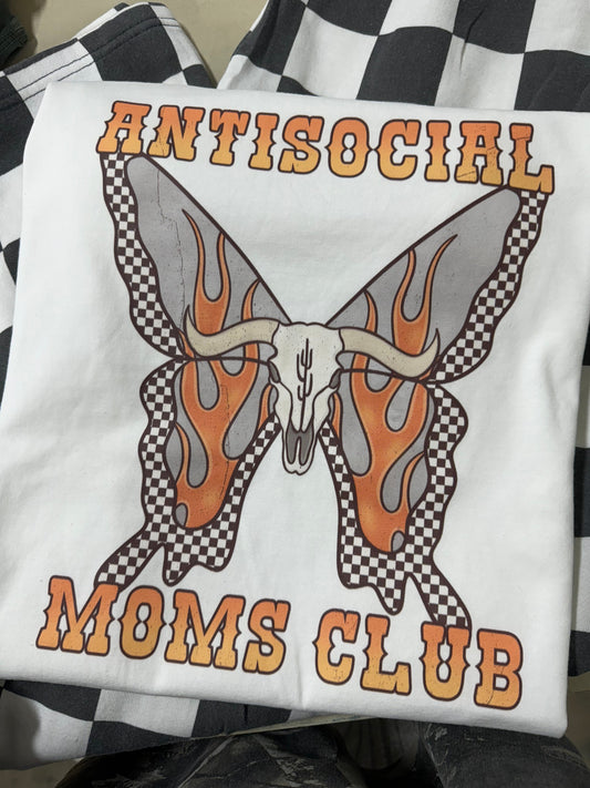 Antisocial mom club checker butterfly flame