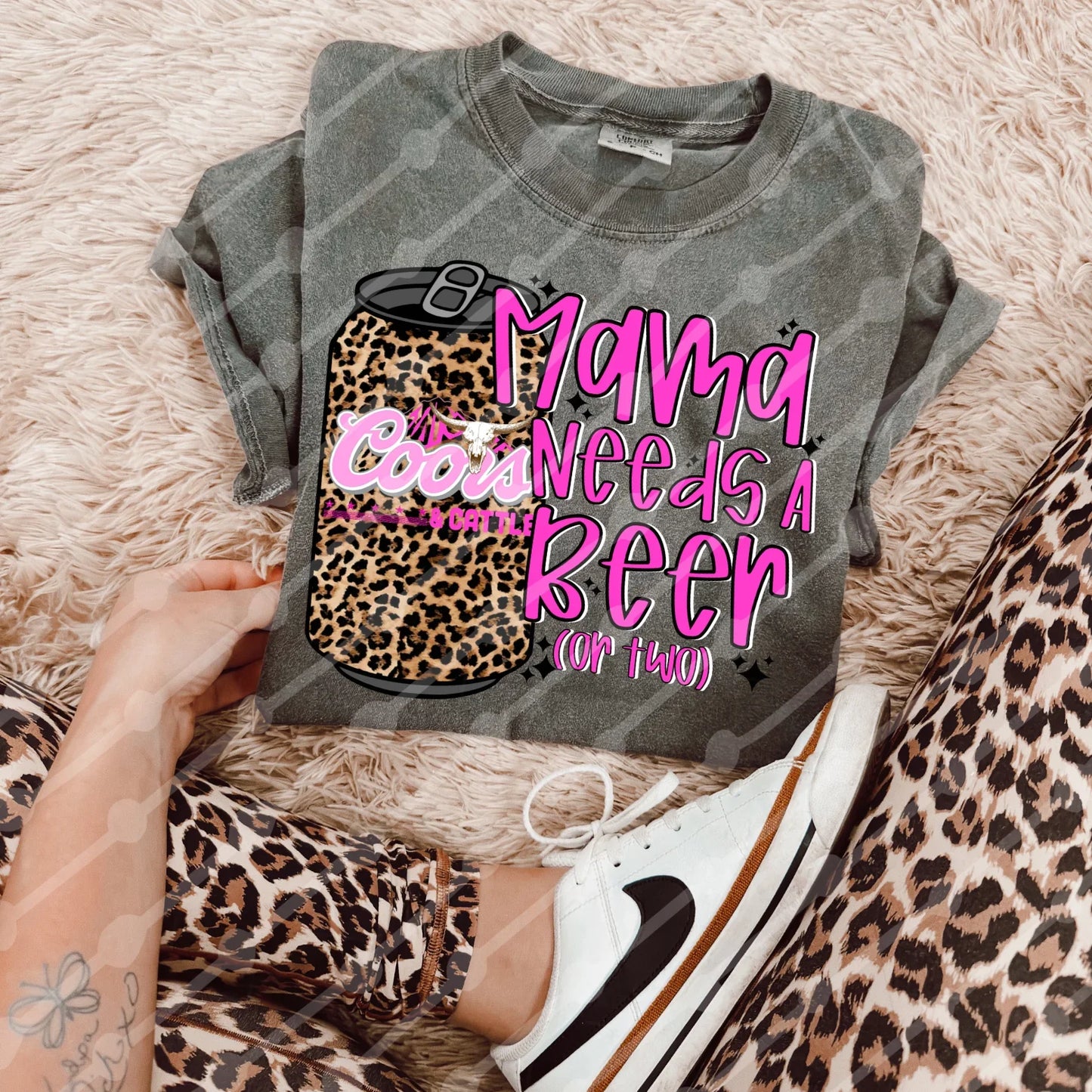 Mama needs a beer leopard coor pink tee or sweatshirt