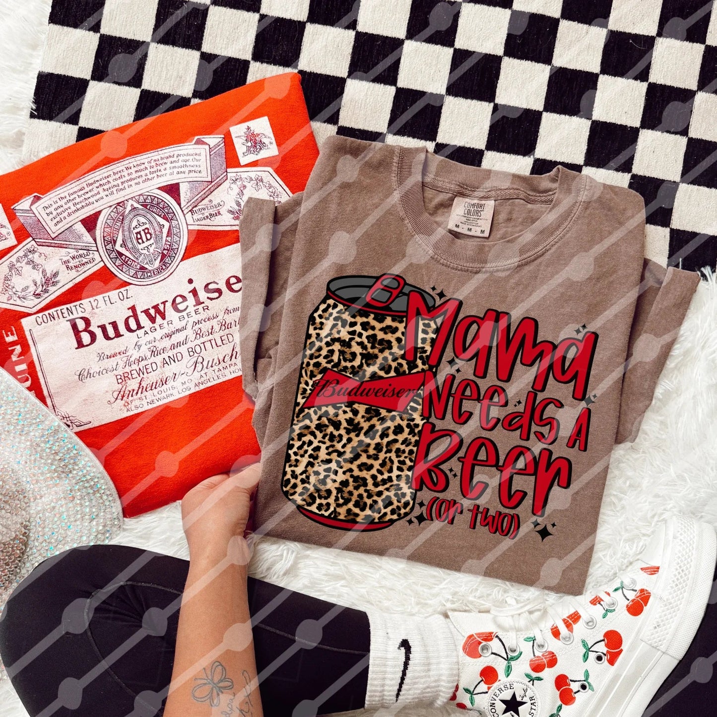 Mama needs a beer Budweiser leopard  tee or sweatshirt