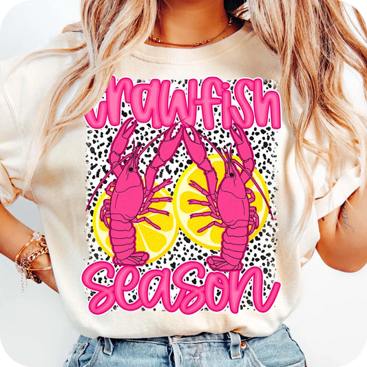 Crawfish season pink Dalmatian tee or sweatshirt